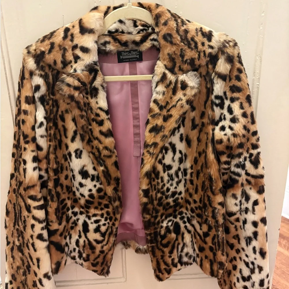 Leopard Print Rabbit Fur Jacket - Picture 1 of 5